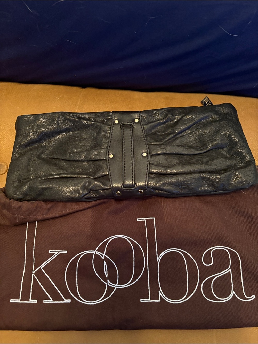 Kooba Black Leather Clutch with Stud Accent